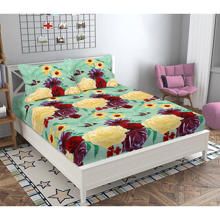                       BLACK BEE  Red blue floral 3D print   double bedsheet with 2 Pillow Covers (208 X 213 cm)(BS20-03)                                              