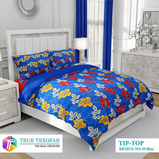                       BLACK BEE  Leaves print on blue base   double bedsheet with 2 Pillow Covers (208 X 213 cm)(BS30-03)                                              
