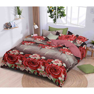                       BLACK BEE  Red rose print   double bedsheet with 2 Pillow Covers (208 X 213 cm)(BS32-05)                                              
