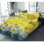 BLACK BEE  White flower on yellow  blue background double bedsheet with 2 Pillow Covers (208 X 213 cm)(BS-02)