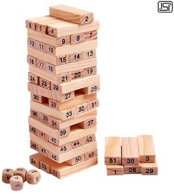 Thriftkart Wooden Blocks Challenging 48pc Wooden Tumbling Tower with 4 Dices, Challenging Maths Game for Adults and Kids