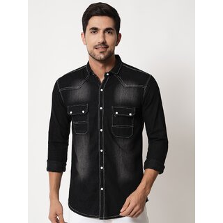 Buy Black Colour Solid Denim Shirt Online