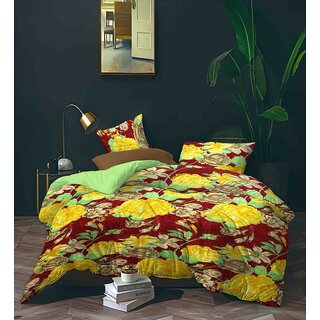                       BLACK BEE  Red rose print on brown base double bedsheet with 2 Pillow Covers (208 X 213 cm)(BS-01)                                              