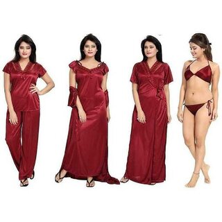                       Lovie's Women Maroon Robe and Lingerie Set (Pack of 6)                                              