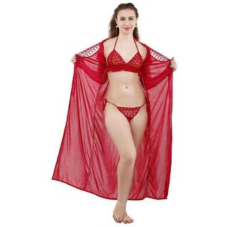                       Lovie's Women Red Robe and Lingerie Set (Pack of 4)                                              