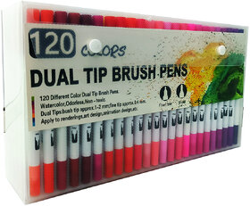 120 Color Dual Tip Brush Marker Pens, Fineliners Art Markers and Highlighters  (Set of 120, Multicolor)