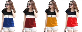 Marvent Womens Multicolor Round Neck T-Shirt (Pack of 4)
