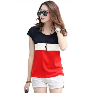MARVENT Womens Red Round Neck T-Shirt