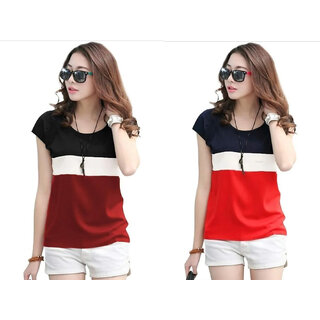                       Marvent Women Multicolor Round Neck T-Shirt                                              