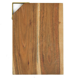                       ONBV Acacia wood rectangle corner iron handle chopping board 107                                              