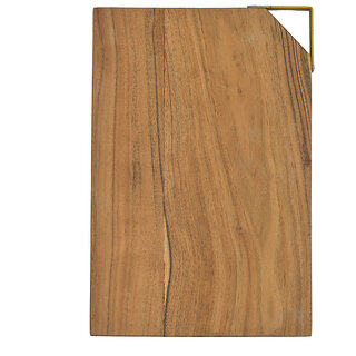                       ONBV Acacia wood rectangle corner iron handle chopping board 128                                              