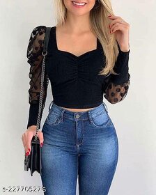 Raabta Fashion Women Black U-Neck Top