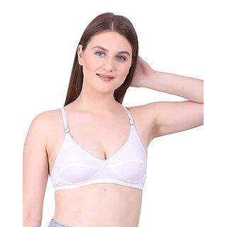 Buy Strowberry Women's Cotton Non-Padded Wire Free Full Coverage Bra White  at
