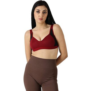                       Women's Cotton Non-Padded Wire Free Full-Coverage Bra (Maroon)                                              