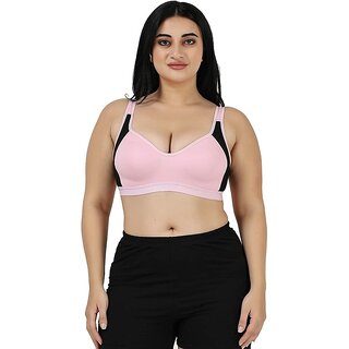                       Women's Cotton Non-Padded Wire Free Full-Coverage Bra (Pink)                                              