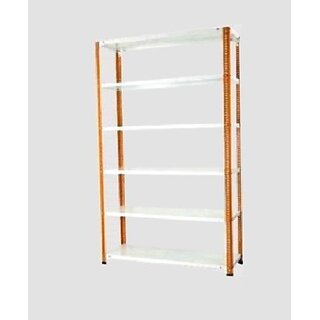                       Spacious Heavy Duty slotted Angle rack (Powder Coating) with Extra Fine Finishing (light Orange Cream colour)LUGGAGE RACK Dimension: 18X36X71 6 Shv (Color Orange angle ivoy shv ) Luggage Rack                                              