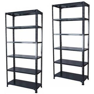                       Spacious CRC Sheet 6 Shelf Multipurpose Slotted Angle Rack , 93386 (Grey) Luggage Rack Pack of 2 Luggage Rack                                              