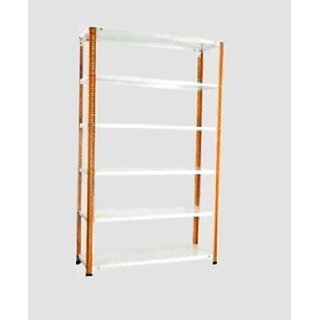                       Spacious Heavy Duty slotted Angle rack (Powder Coating) with Extra Fine Finishing (light Orange Cream colour)LUGGAGE RACK Dimension: 15X24X87 6 Shv (Color Orange angle ivoy shv ) Luggage Rack Luggage Rack                                              