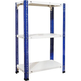 Buy Spacious 3 Shelf Slotted Angle RackRack_122424 (Blue & Ivory ...
