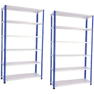                       Spacious Slotted Angle CRC Sheet 6 Shelves Dimension 15, x36, x72,  Multipurpose High Grade Powder Coating Storage Rack Luggage Rack (Blue-Ivory)(SET OF 2). Luggage Rack                                              