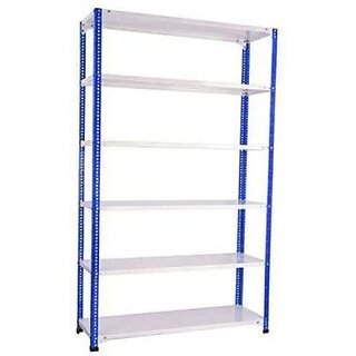                       Spacious Slotted Angle CRC Sheet 6 Shelves High Grade Powder Coating Storage Rack Dimension 123660 (Blue-Ivory) Luggage Rack Luggage Rack                                              