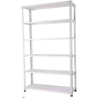                       Spacious Slotted Angle Rack CRC Sheet 6 Shelves Multipurpose High Grade Powder Coating Storage Racks - Color: White | Dimensions: (Size_15X36X77,  6 Self) Luggage Rack Luggage Rack Luggage Rack                                              