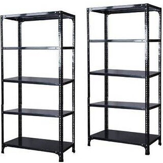                       Spacious 5 Shelf Multipurpose Slotted Angle Rack , 153348 (Grey) Luggage Rack Pack of 2 Luggage Rack                                              