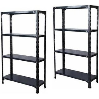                       Spacious 4 Shelf Multipurpose Slotted Angle Rack , 153371 (Grey) Luggage Rack Pack of 2 Luggage Rack                                              