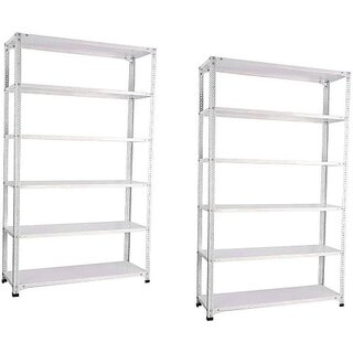                       Spacious CRC Sheet 6 Shelf Multipurpose powder coating Rack ,122486 (White) Luggage Rack 20 Gauge shelves & 14 Gauge Angle Luggage Rack Pack of 2 Luggage Rack                                              