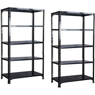                       Spacious 5 Shelf Multipurpose Slotted Angle Rack , 123360 (Grey) Luggage Rack Pack of 2 Luggage Rack                                              