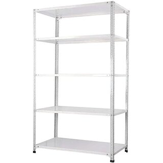                       Spacious Slotted Angle Rack CRC Sheet 5 Shelves Multipurpose High Grade Powder Coating Storage Racks - Color: White | Dimensions: (Size_15X36X48,  5Self) Luggage Rack Luggage Rack Luggage Rack Luggage Rack                                              