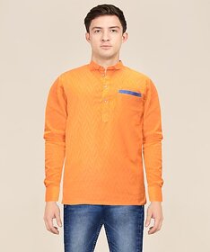 Preen Men Solid Cotton Blend Straight Kurta  (Orange)
