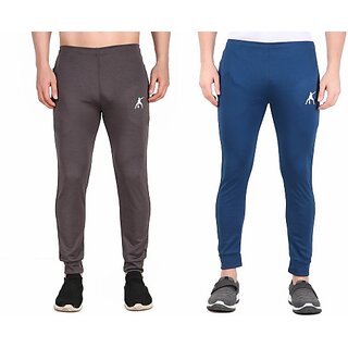                       Techfeel Pack of 2 Men Solid Grey, Brown Track Pants                                              