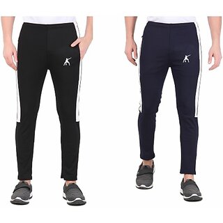                       Techfeel Pack of 2 Men Striped Blue, Black Track Pants                                              