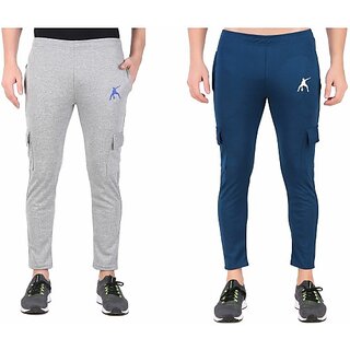                       Techfeel Men Solid, Self Design Grey, Blue Track Pants                                              
