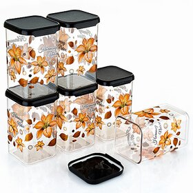Anjil  - 1100 ml Plastic Grocery Container (Pack of 6, Orange, Black)