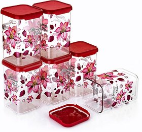 Anjil  - 1100 ml Plastic Grocery Container (Pack of 6, Pink)