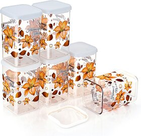 Anjil  - 1100 ml Plastic Grocery Container (Pack of 6, Orange, White)