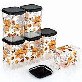 Anjil 100% Unbreakable Air Tight Kitchen Plastic Storage Containers Jars Combo Set  - 1100 ml Plastic Grocery Container (Pack of 6, Orange, Black)
