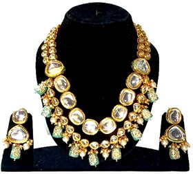 Kundan Jewellery Gold Plated Hand Made Meenakari Wedding Collection Necklace Earring Set for Women  Girls