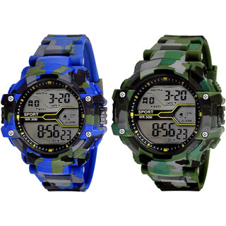 Lorenz Combo of 2 Army Camouflage Green-Blue Strap Digital Multicolor Dial Watch for Men  Watch for Boys- 36K37K-DG