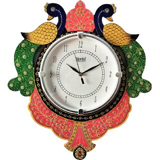 Ajanta Handmade Wooden Peacock Design Wall Clock