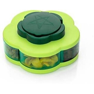 Anjil Five Compartments Flower Candy Box 1 Piece Spice Set (Plastic, Green)