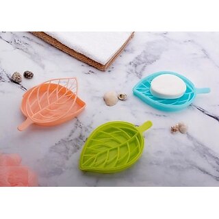 Anjil Leaf Shape Designer Soap Tray Drip Soap Box with Water Draining Tray (Multicolor) - Pack of 1