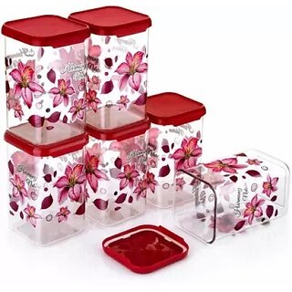                       Anjil 100% Unbreakable Air Tight Kitchen Plastic Storage Containers Jars Combo Set  - 1100 ml Plastic Grocery Container (Pack of 6, Pink)                                              
