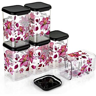                       Anjil Kitchen Container Set, Food Storage Container, Plastic Container, Storage Box,  - 1100 ml Plastic Grocery Container (Pack of 6, Pink, Black)                                              