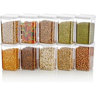                       Anjil Kitchen Container Set, Food Storage Container, Plastic Container, Storage Box,  - 1100 ml Plastic Grocery Container (Pack of 10, White)                                              