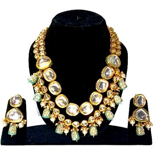                       Kundan Jewellery Gold Plated Hand Made Meenakari Wedding Collection Necklace Earring Set for Women  Girls                                              