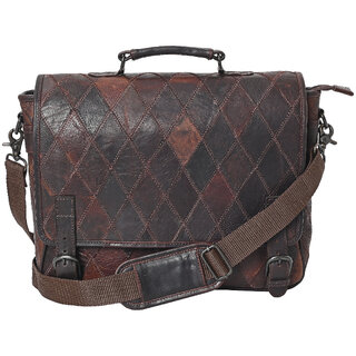 ZINT Dark Brown Shrunken Full Genuine Grain Leather Unisex Messenger 15 inches Laptop Bag Messenger Bag