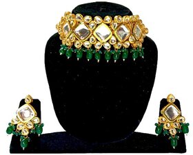 Latest Necklace Gold Plated Kundan Stones Back Side Handmade Meena Work Light Green Moti Jewelry Set for Women  Girls
